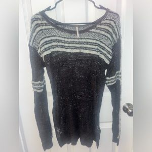 Free People Medium Gray Knit Cotton Linen Blend Long Sleeve Shirt